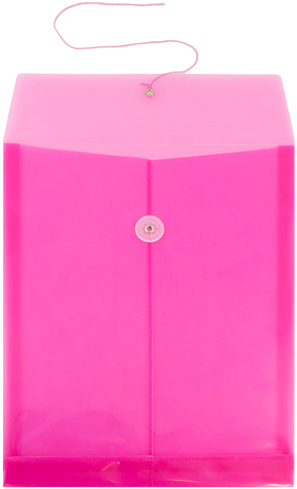 Fuchsia Pink Letter Open End Plastic Envelopes (9 3/4 x 13) with Button & String