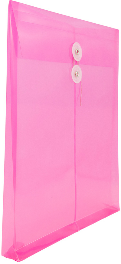 Fuchsia Pink Letter Open End Plastic Envelopes (9 3/4 x 13) with Button & String