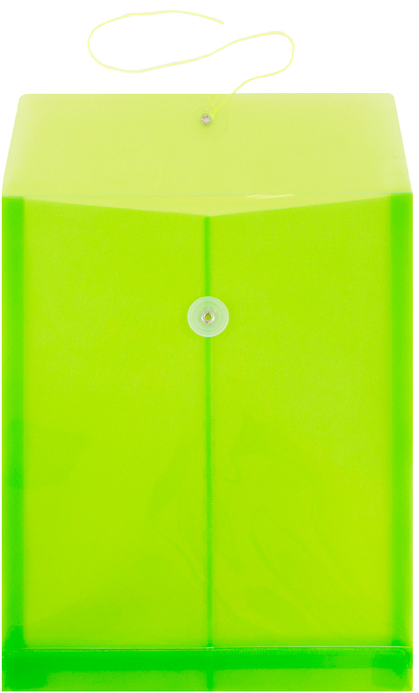 Lime Green Letter Open End Plastic Envelopes (9 3/4 x 13) with Button & String