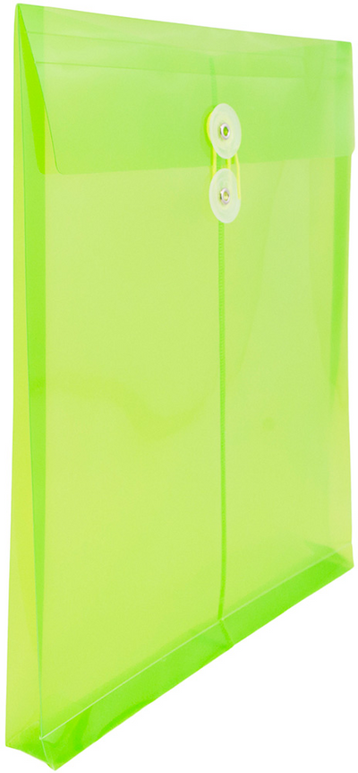 Lime Green Letter Open End Plastic Envelopes (9 3/4 x 13) with Button & String