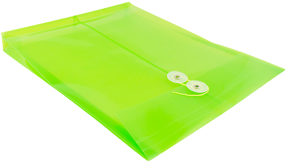 Lime Green Letter Open End Plastic Envelopes (9 3/4 x 13) with Button & String