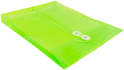 Lime Green Letter Open End Plastic Envelopes (9 3/4 x 13) with Button & String