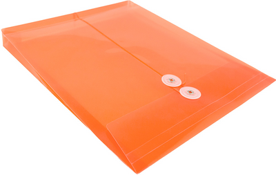 Orange Letter Open End Plastic Envelopes (9 3/4 x 13) with Button & String