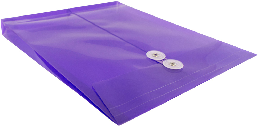 Purple Letter Open End Plastic Envelopes (9 3/4 x 13) with Button & String