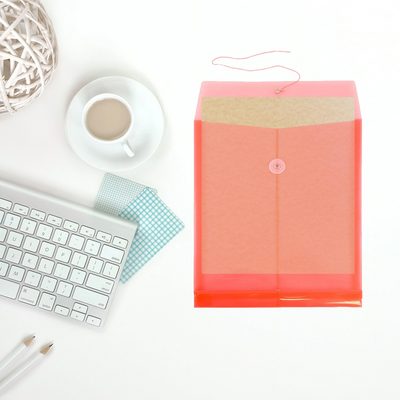 Red Letter Open End Plastic Envelopes (9 3/4 x 13) with Button & String