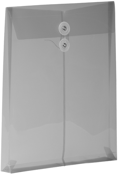 Smoke Gray Letter Open End Plastic Envelopes (9 3/4 x 13) with Button & String