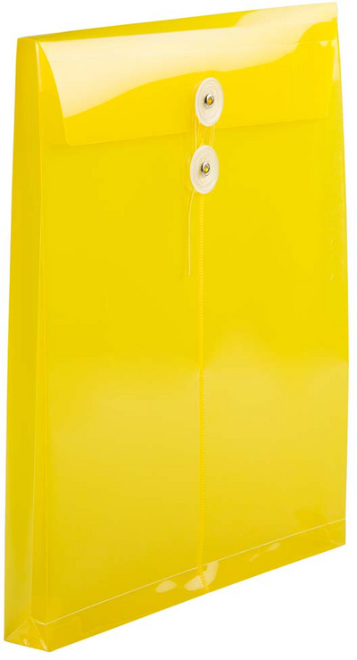 Yellow Letter Open End Plastic Envelopes (9 3/4 x 13) with Button & String