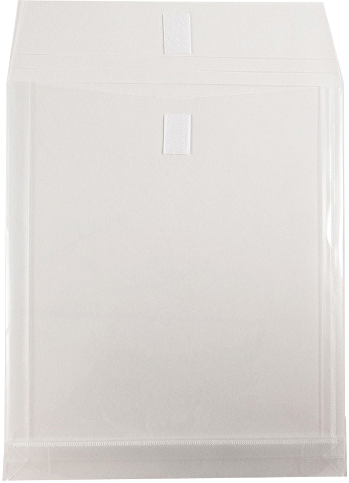 Clear Letter Open End with 1" Expansion Plastic Envelopes (9 3/4 x 11 3/4) with Hook and Loop Closure