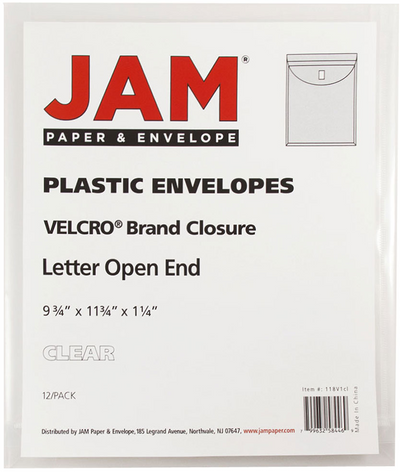 Clear Letter Open End with 1" Expansion Plastic Envelopes (9 3/4 x 11 3/4) with Hook and Loop Closure