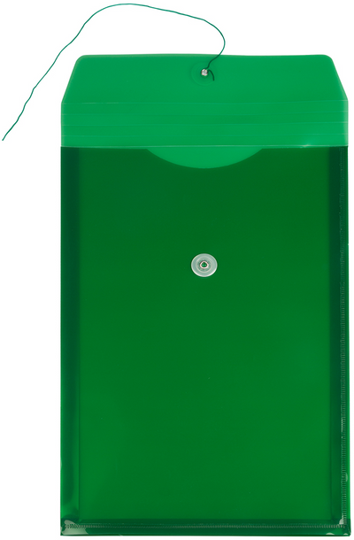 Green Legal Open End Plastic Envelopes (9 3/4 x 14 1/2) with Button & String