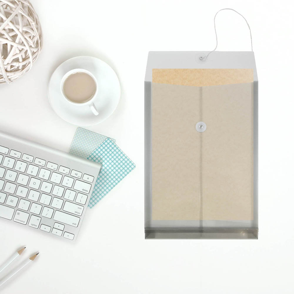 Smoke Gray Legal Open End Plastic Envelopes (9 3/4 x 14 1/2) with Button & String