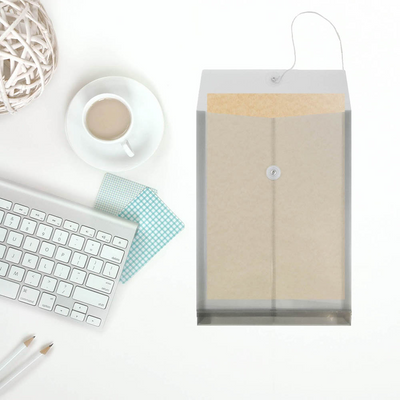 Smoke Gray Legal Open End Plastic Envelopes (9 3/4 x 14 1/2) with Button & String