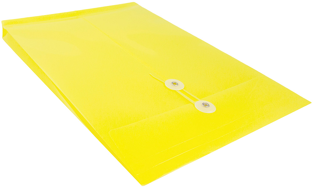 Yellow Legal Open End Plastic Envelopes (9 3/4 x 14 1/2) with Button & String