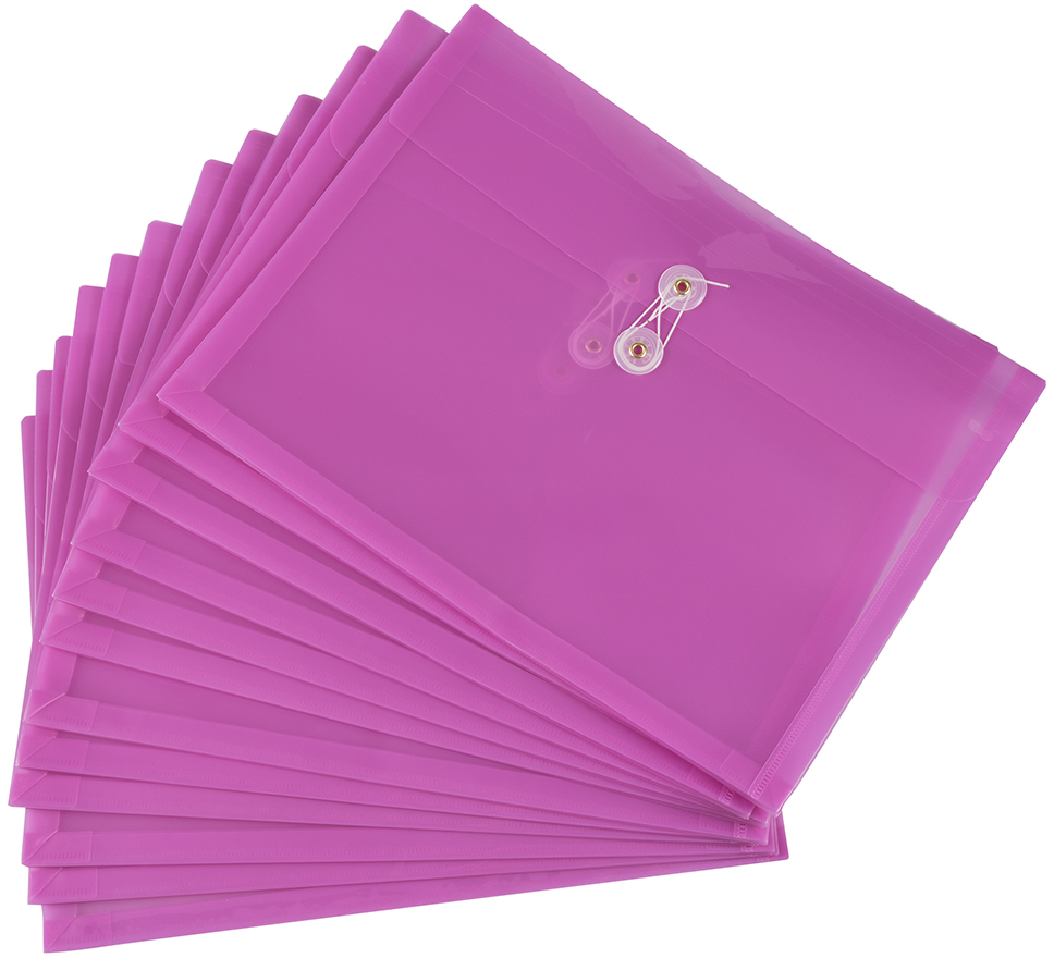 Lavender Purple Letter Booklet Plastic Envelopes (9 3/4 x 13) with Button & String