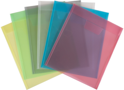 Assorted Letter Open End Plastic Envelopes (9 1/2 x 11 1/2) with Tuck Flap - 6 Pack