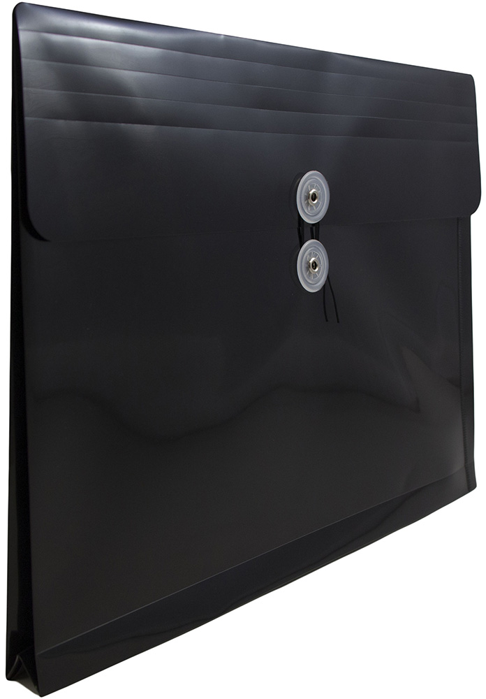 Black Letter Booklet Plastic Envelopes (9 3/4 x 13) with Button & String