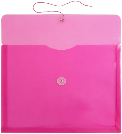 Fuchsia Pink Letter Booklet Plastic Envelopes (9 3/4 x 13) with Button & String