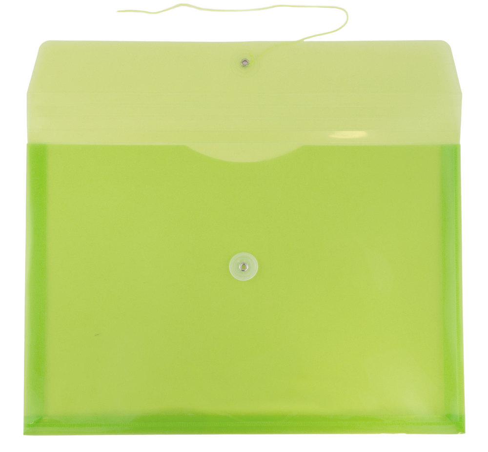 Lime Green Letter Booklet Plastic Envelopes (9 3/4 x 13) with Button & String