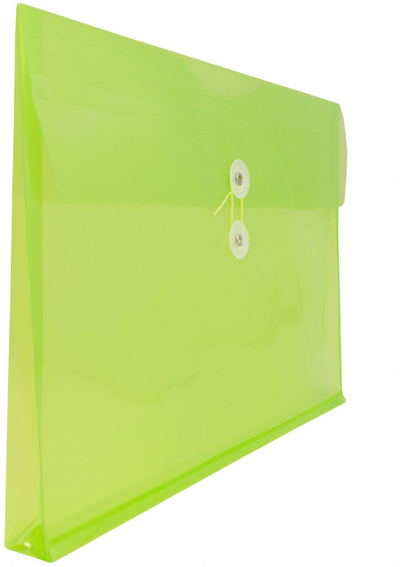 Lime Green Letter Booklet Plastic Envelopes (9 3/4 x 13) with Button & String