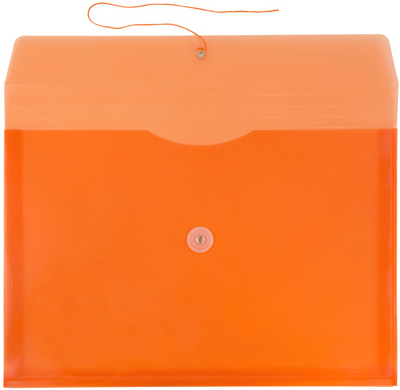 Bright Orange Letter Booklet Plastic Envelopes (9 3/4 x 13) with Button & String