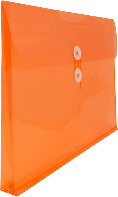 Bright Orange Letter Booklet Plastic Envelopes (9 3/4 x 13) with Button & String