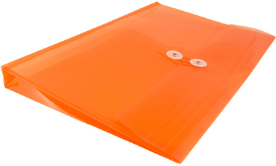 Bright Orange Letter Booklet Plastic Envelopes (9 3/4 x 13) with Button & String
