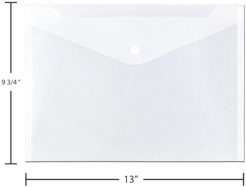 Clear Letter Booklet Plastic Envelopes (9 3/4 x 13) with Snap Closure