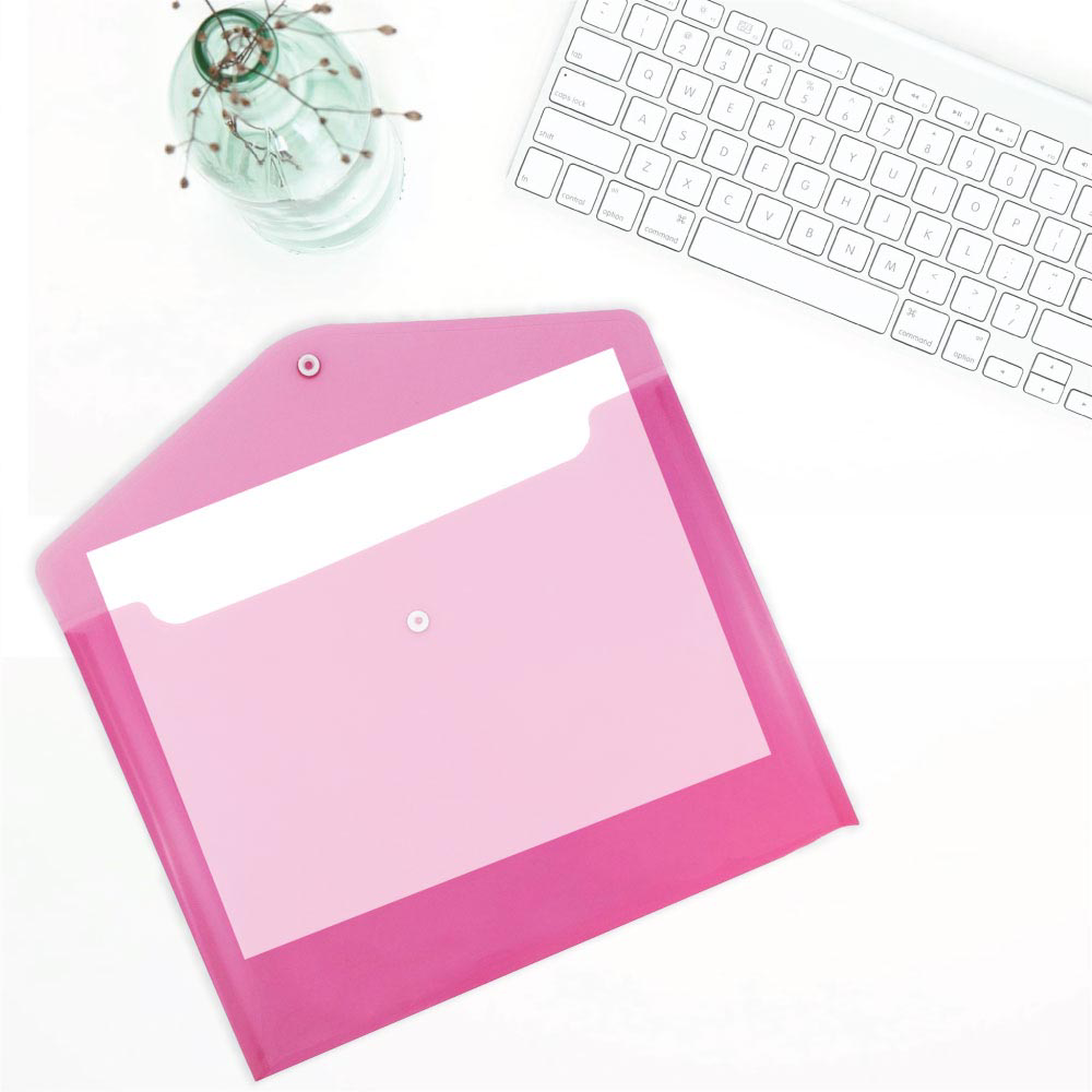 Fuchsia Pink Letter Booklet Plastic Envelopes (9 3/4 x 13) with Snap Closure