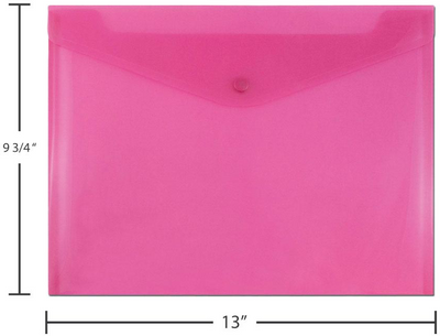 Fuchsia Pink Letter Booklet Plastic Envelopes (9 3/4 x 13) with Snap Closure