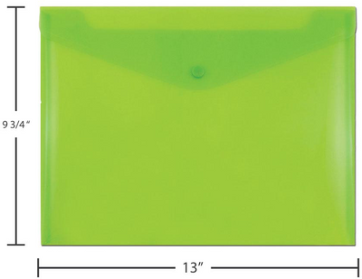 Lime Green Letter Booklet Plastic Envelopes (9 3/4 x 13) with Snap Closure