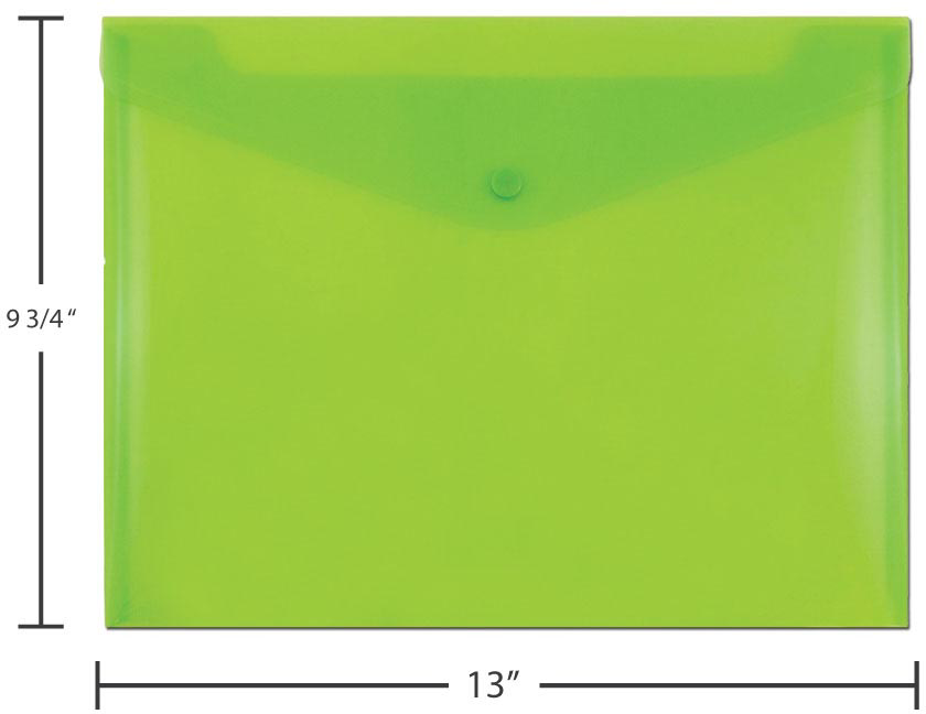 Lime Green Letter Booklet Plastic Envelopes (9 3/4 x 13) with Snap Closure