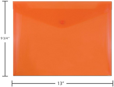 Orange Letter Booklet Plastic Envelopes (9 3/4 x 13) with Snap Closure