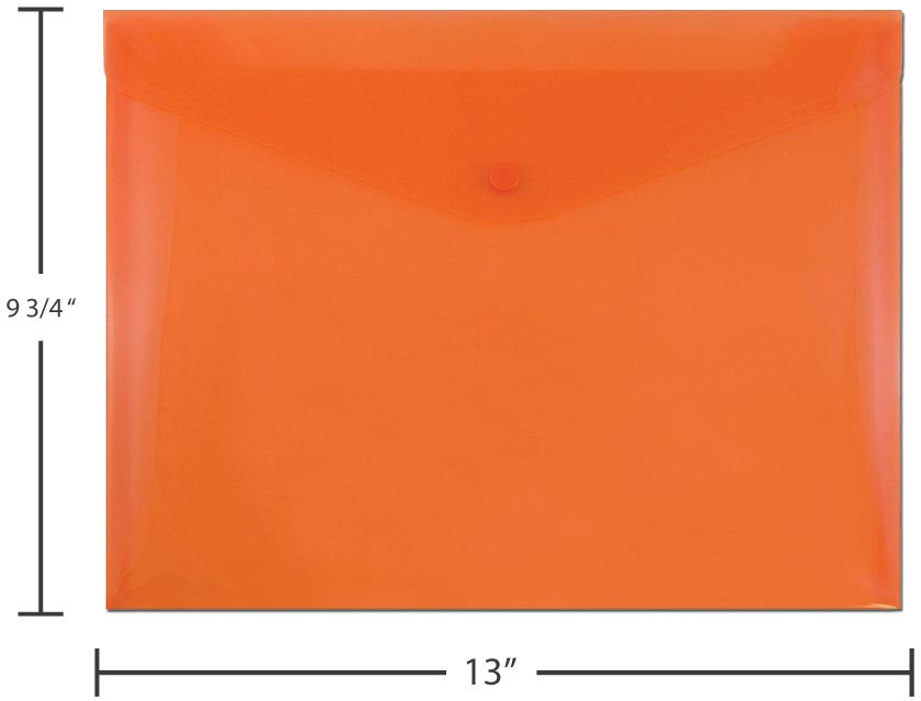 Orange Letter Booklet Plastic Envelopes (9 3/4 x 13) with Snap Closure