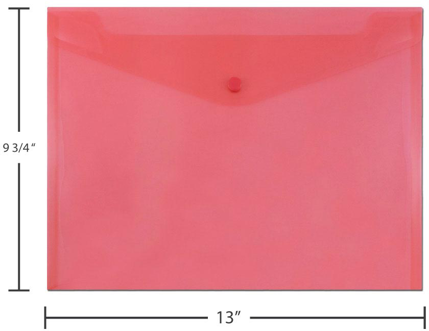 Red Letter Booklet Plastic Envelopes (9 3/4 x 13) with Snap Closure