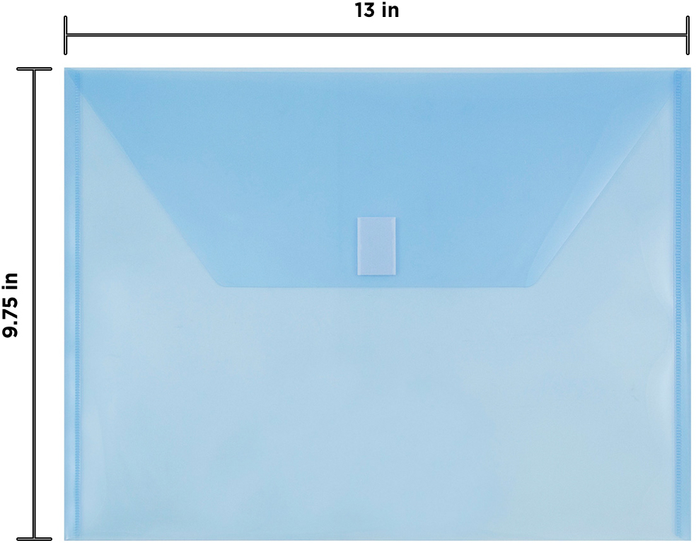 Blue Letter Booklet Plastic Envelopes (9 3/4 x 13) with Hook and Loop Closure