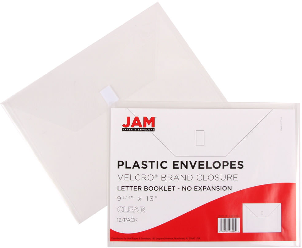 Clear Letter Booklet Plastic Envelopes (9 3/4 x 13) with Hook and Loop Closure