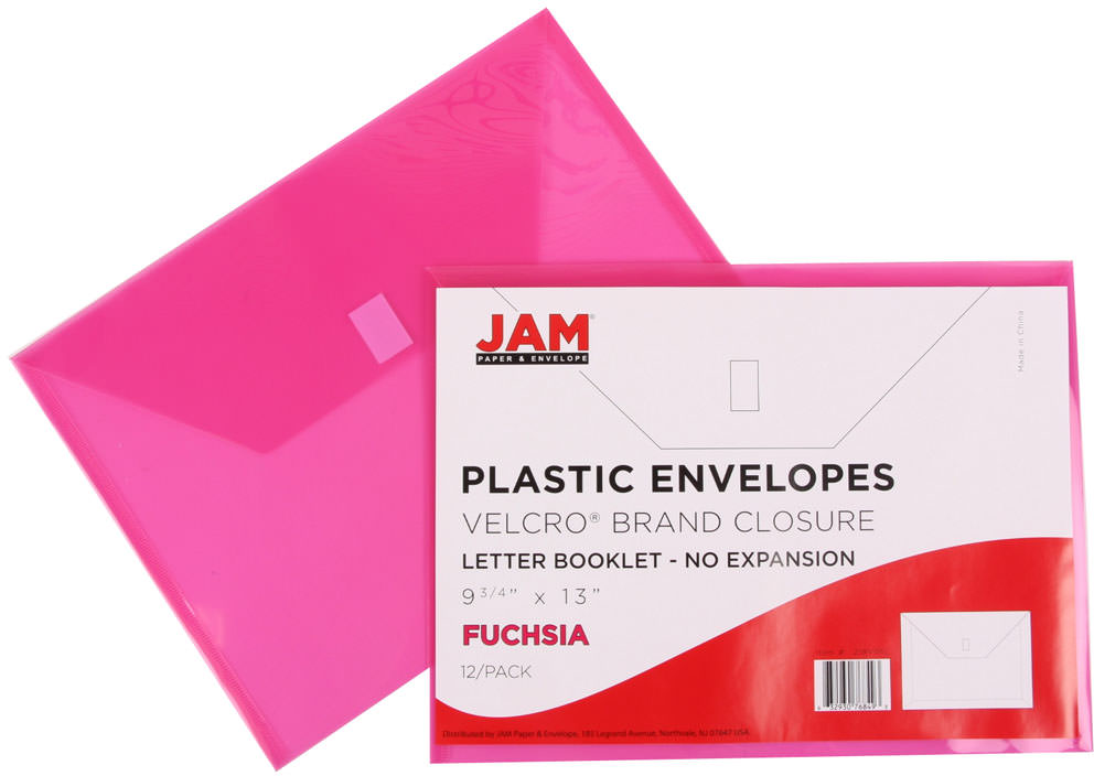 Fuchsia Pink Letter Booklet Plastic Envelopes (9 3/4 x 13) with Hook and Loop Closure