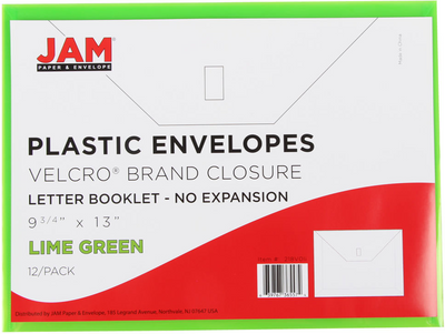 Lime Green Letter Booklet Plastic Envelopes (9 3/4 x 13) with Hook and Loop Closure