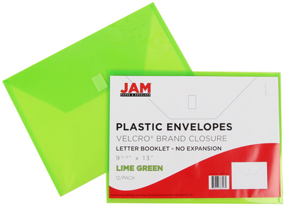 Lime Green Letter Booklet Plastic Envelopes (9 3/4 x 13) with Hook and Loop Closure