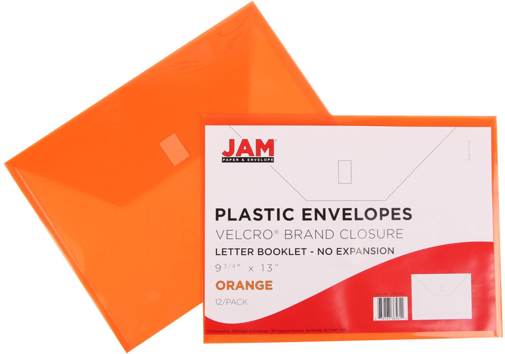 Orange Letter Booklet Plastic Envelopes (9 3/4 x 13) with Hook and Loop Closure