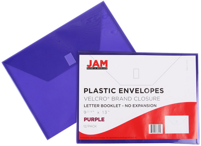 Purple Letter Booklet Plastic Envelopes (9 3/4 x 13) with Hook and Loop Closure