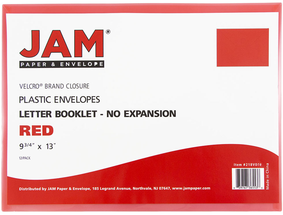 Red Letter Booklet Plastic Envelopes (9 3/4 x 13) with Hook and Loop Closure