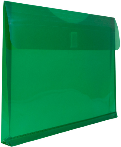 Green Letter Booklet with 1" Expansion Plastic Envelopes (9 3/4 x 13) with Hook and Loop Closure