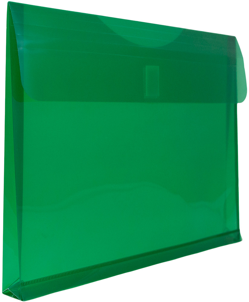 Green Letter Booklet with 1" Expansion Plastic Envelopes (9 3/4 x 13) with Hook and Loop Closure