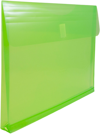 Lime Green Letter Booklet with 1" Expansion Plastic Envelopes (9 3/4 x 13) with Hook and Loop Closure