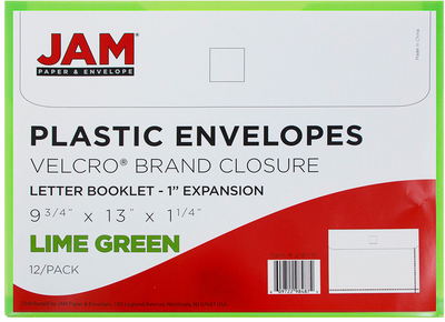 Lime Green Letter Booklet with 1" Expansion Plastic Envelopes (9 3/4 x 13) with Hook and Loop Closure
