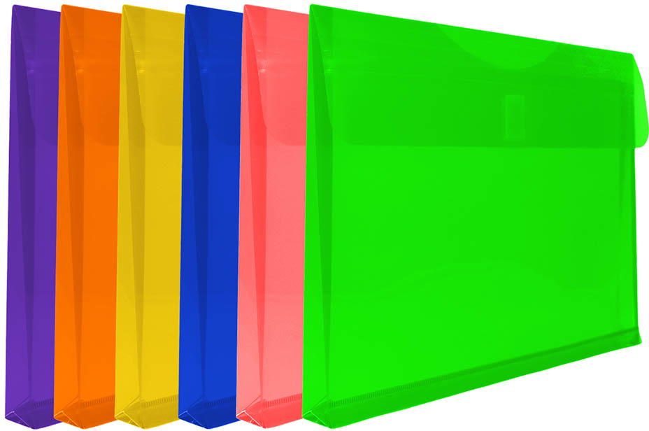 Assorted Letter Booklet with 1" Expansion Plastic Envelopes (9 3/4 x 13) with Hook and Loop Closure - 6 Pack