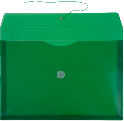 Green Legal Open End Plastic Envelopes (9 3/4 x 14 1/2) with Button & String
