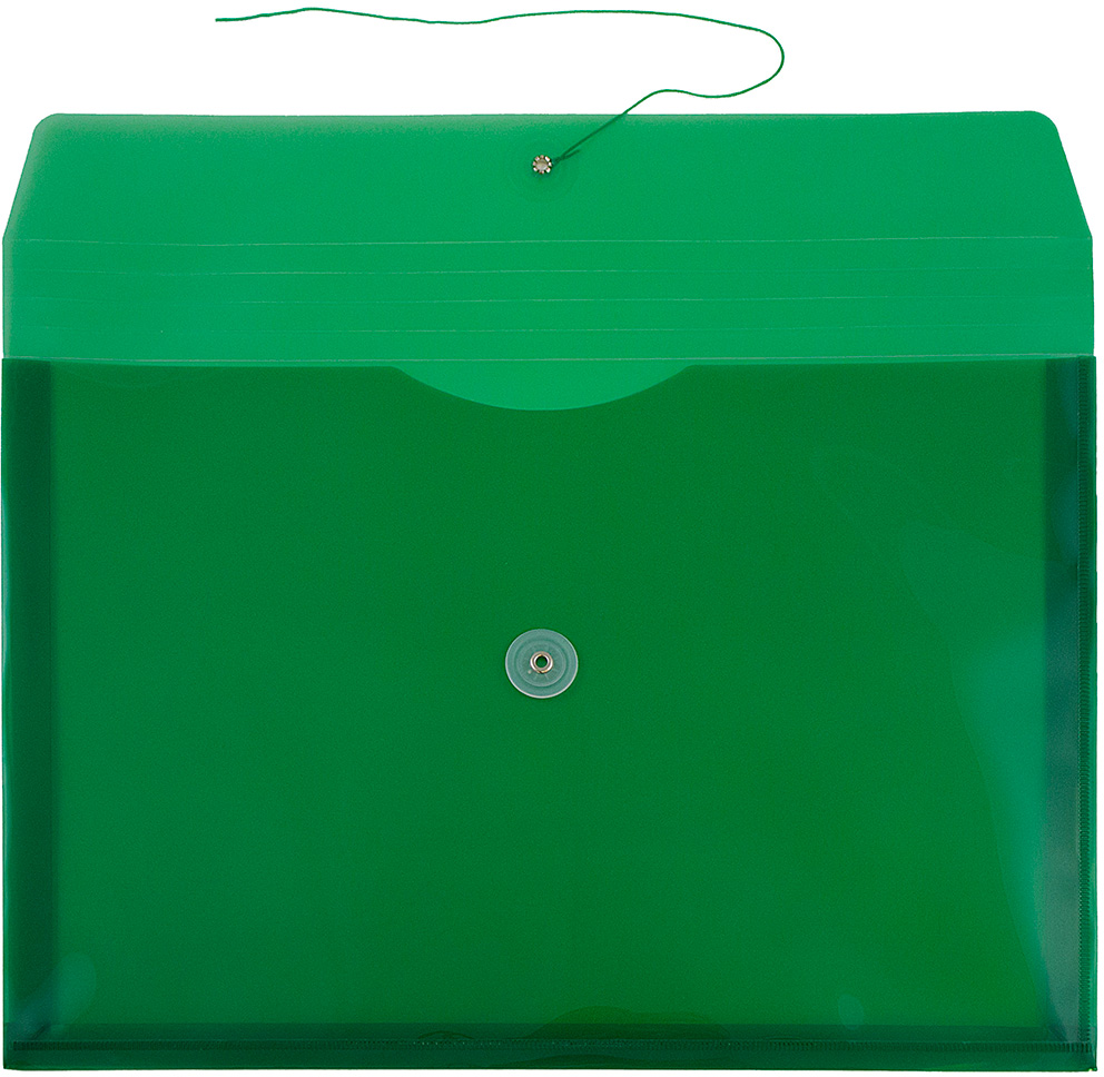Green Legal Open End Plastic Envelopes (9 3/4 x 14 1/2) with Button & String