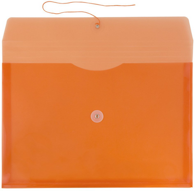 Orange Legal Booklet Plastic Envelopes (9 3/4 x 14 1/2) with Button & String
